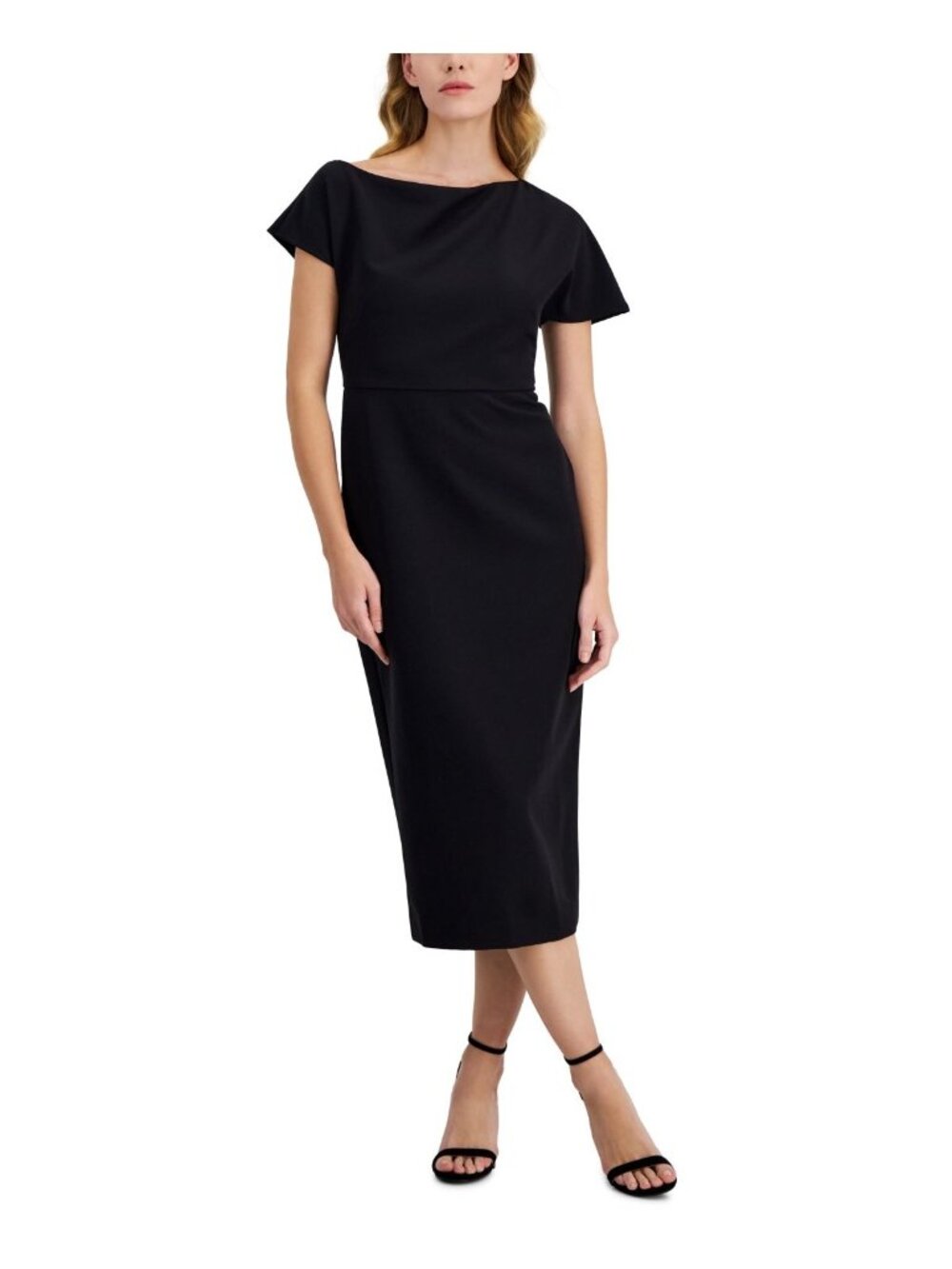 Anne Klein Womens Sheath Short Sleeves MIDI Zipper Dress Black Size 10 NWT